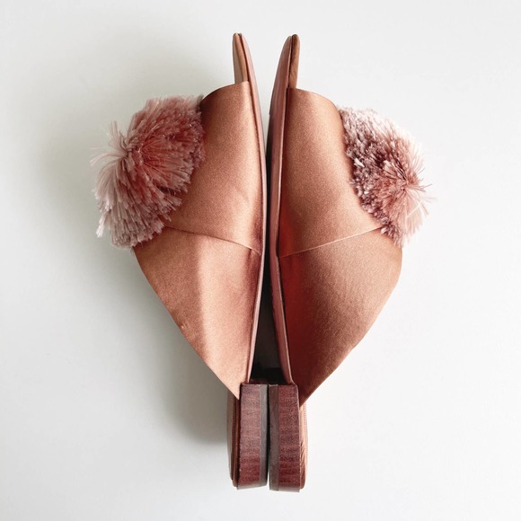 AD & Daughters Satin Leather Pom Pom Harthe Slide Mules Rusty Blush Size 6.5 - Picture 4 of 9